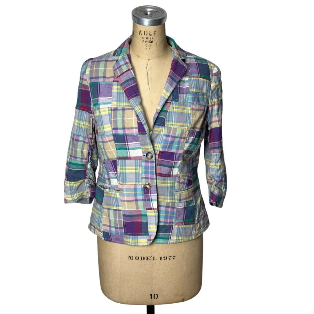 Vintage womans blazer in madras plaid patchwork by Lord & Taylor Size S/M - Picture 2 of 10